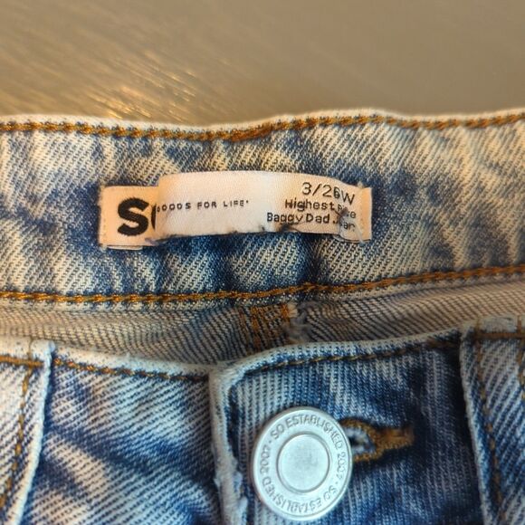 SO Highest Rise Baggy Dad Jeans Womens 3 26 Blue Denim Distressesd Ripped - Picture 5 of 7